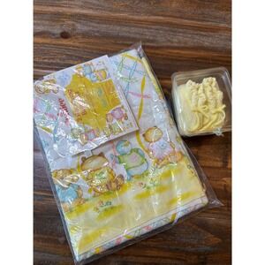 Vintage 1980 Dundee Shirt Tales Receiving Blankets 2pk & Knit Booties NWT Yellow